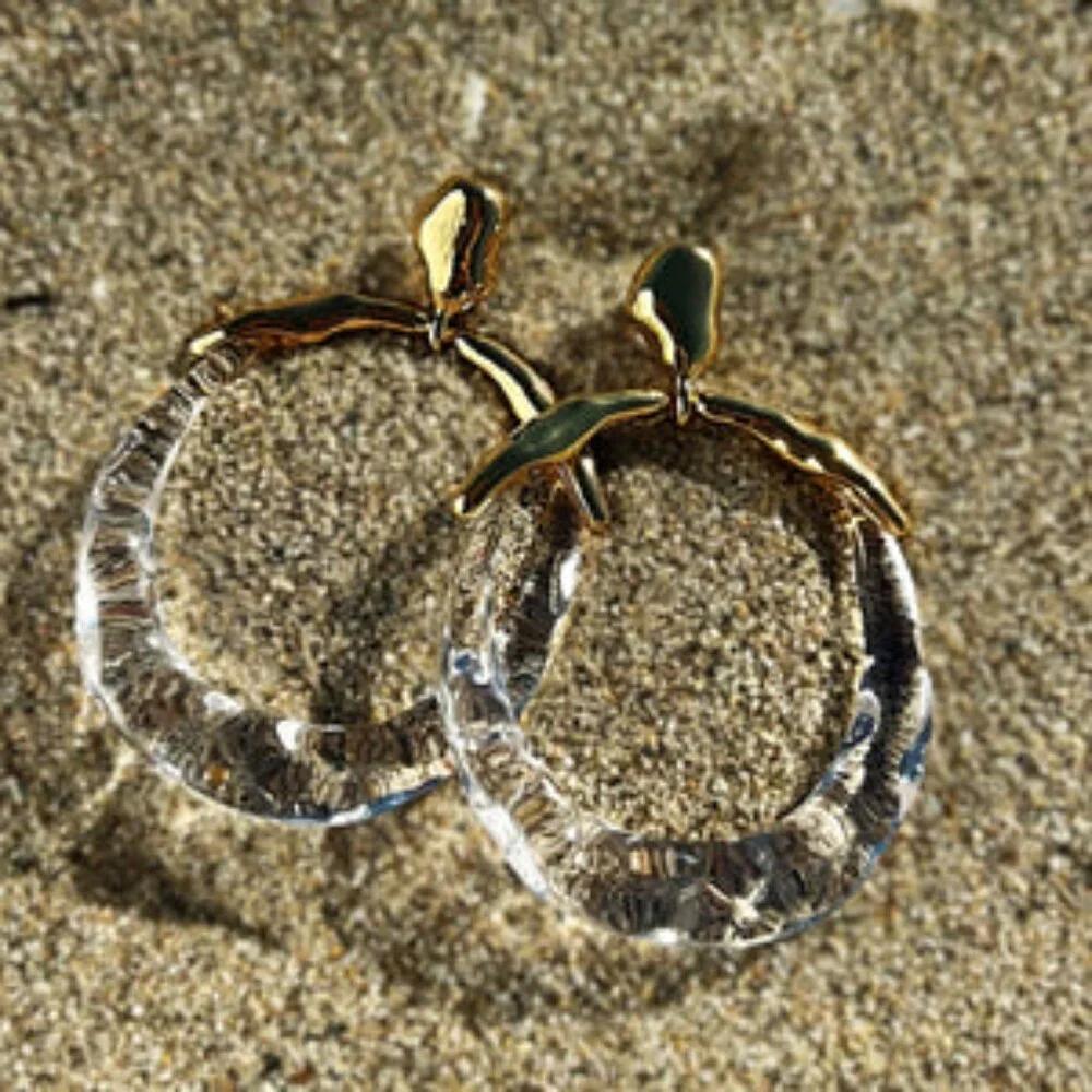 Alexis Bittar Molten Gold Metal and Clear Lucite Hoop Drop Earrings - Picture 8 of 8